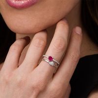 5.0mm Heart-Shaped Lab-Created Ruby and White Sapphire Split Shank Orbit Ring in Sterling Silver|Peoples Jewellers