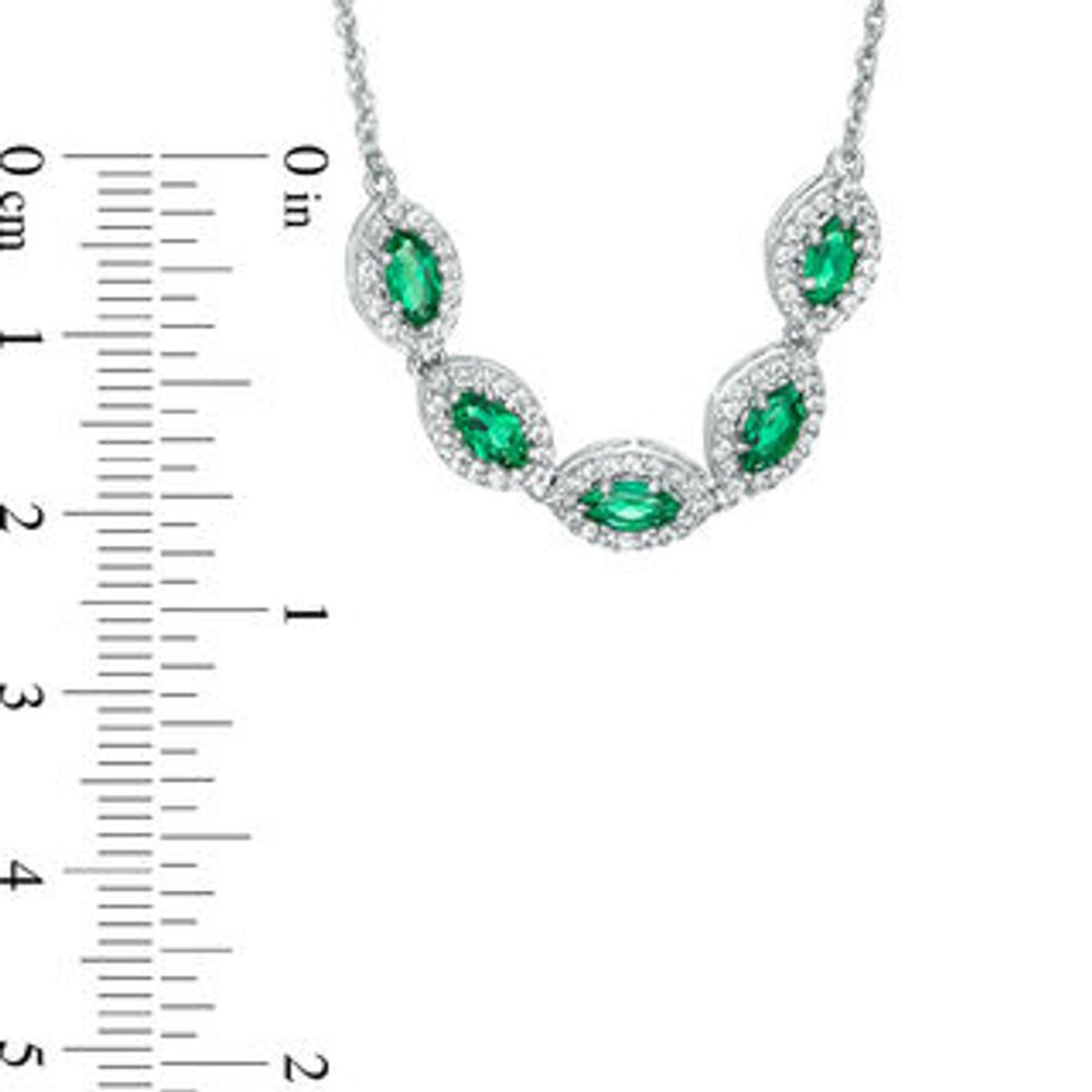 Marquise Lab-Created Emerald and White Sapphire Frame Five Stone Necklace in Sterling Silver|Peoples Jewellers