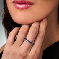 Lab-Created Blue Sapphire and Diamond Accent Criss-Cross Ring in Sterling Silver|Peoples Jewellers