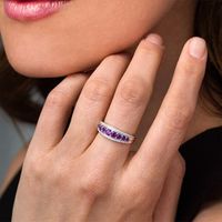 Amethyst and 0.145 CT. T.W. Diamond Nine Stone Vintage-Style Ring in Sterling Silver|Peoples Jewellers