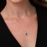 Pear-Shaped Lab-Created Emerald and 0.115 CT. T.W. Diamond Frame Pendant in Sterling Silver|Peoples Jewellers