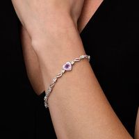 6.0mm Heart-Shaped Amethyst and Diamond Accent Flame Bracelet in Sterling Silver - 7.5"|Peoples Jewellers