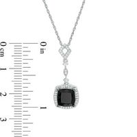Cushion-Cut Lab-Created Black Sapphire and 0.085 CT. T.W. Diamond Frame Vintage-Style Drop Pendant in Sterling Silver|Peoples Jewellers
