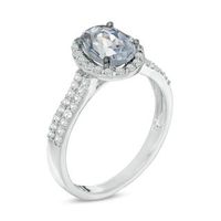 Oval Lab-Created Grey Spinel and White Sapphire Frame Double Row Ring in Sterling Silver|Peoples Jewellers