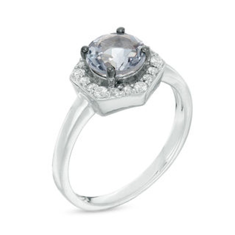 7.0mm Lab-Created Grey Spinel and White Sapphire Hexagon Frame Ring in Sterling Silver|Peoples Jewellers