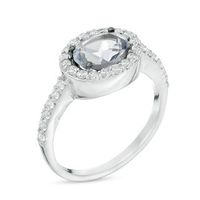 Sideways Oval Lab-Created Grey Spinel and White Sapphire Frame Ring in Sterling Silver|Peoples Jewellers