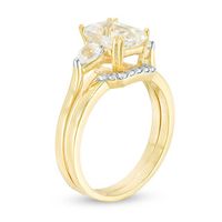 Emerald-Cut Lab-Created White Sapphire Three Stone Geometric Bridal Set in Sterling Silver with 14K Gold Plate|Peoples Jewellers