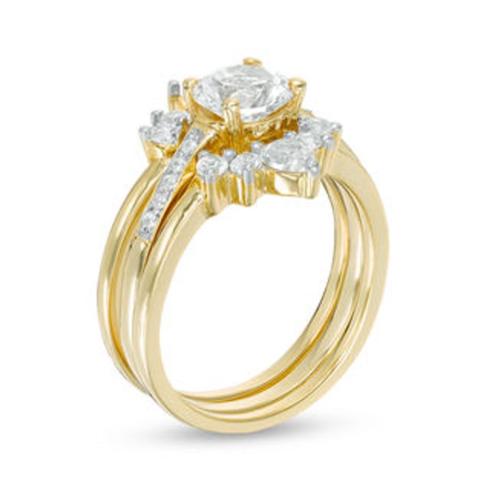 Lab-Created White Sapphire and 0.04 CT. T.W. Diamond Three Piece Bridal Set in Sterling Silver with 14K Gold Plate|Peoples Jewellers