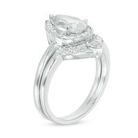 Pear-Shaped Lab-Created White Sapphire and 0.116 CT. T.W. Diamond Frame Bridal Set in Sterling Silver|Peoples Jewellers