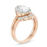 Pear-Shaped Lab-Created White Sapphire and 0.116 CT. T.W. Diamond Bridal Set in Sterling Silver with 14K Rose Gold Plate|Peoples Jewellers