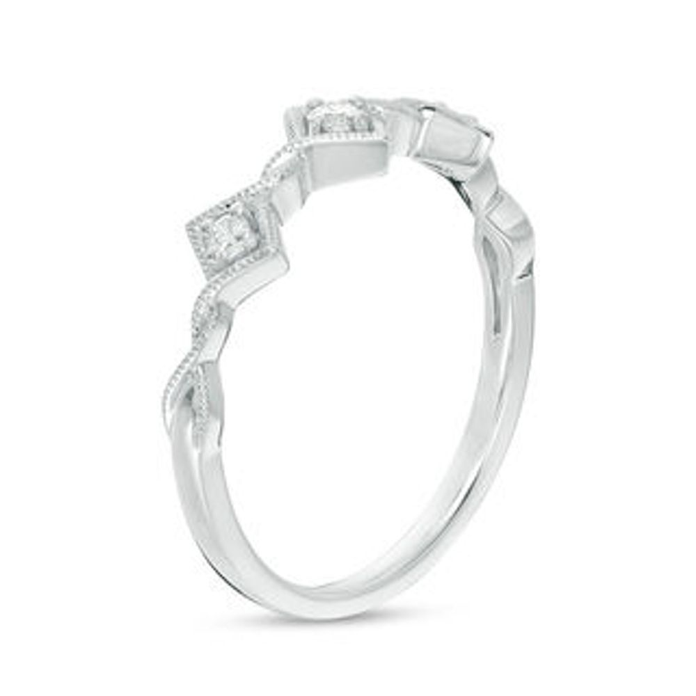 0.10 CT. T.W. Diamond Tilted Square Twist Vintage-Style Band in 10K White Gold|Peoples Jewellers