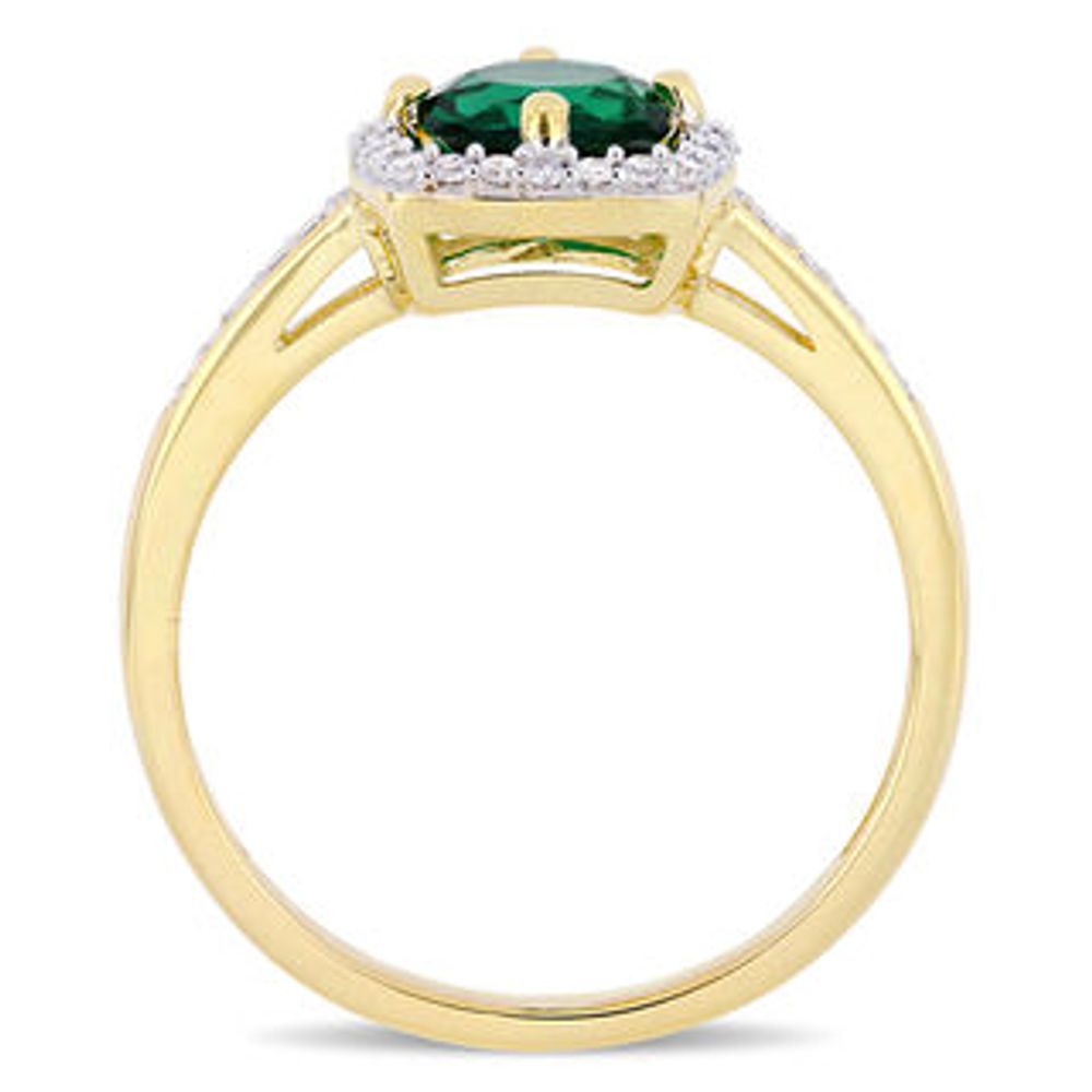 6.0mm Lab-Created Emerald and 0.144 CT. T.W. Diamond Cushion Frame Ring in 10K Gold|Peoples Jewellers