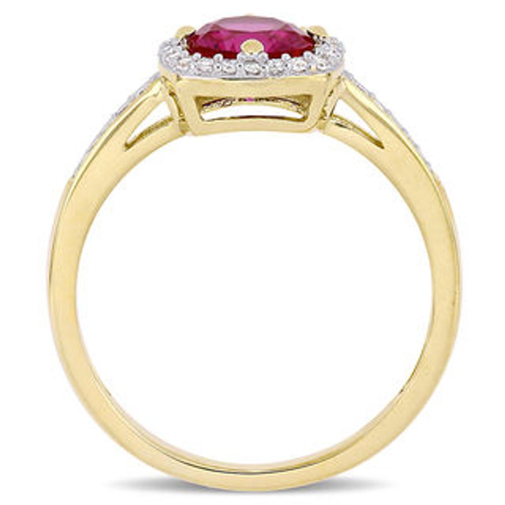 6.0mm Lab-Created Ruby and 0.144 CT. T.W. Diamond Cushion Frame Ring in 10K Gold|Peoples Jewellers