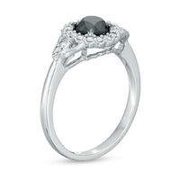 1.23 CT. T.W. Enhanced Black and White Diamond Scallop Frame Engagement Ring in 14K White Gold|Peoples Jewellers