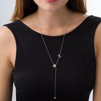 Diamond Accent Heart and Heartbeat Lariat Necklace in Sterling Silver and 10K Rose Gold - 26"|Peoples Jewellers