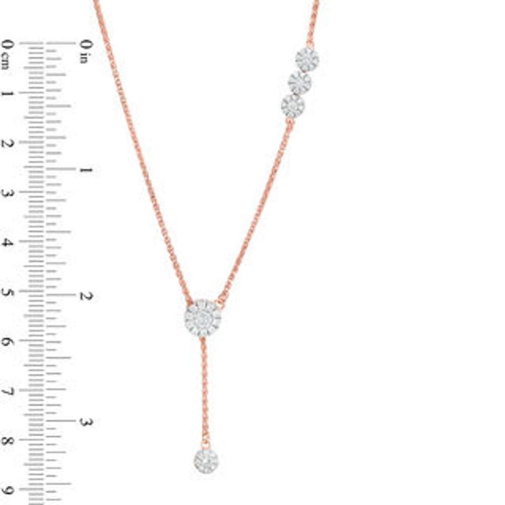 0.58 CT. T.W. Diamond Frame Station Lariat Necklace in Sterling Silver with 14K Rose Gold Plate - 26"|Peoples Jewellers