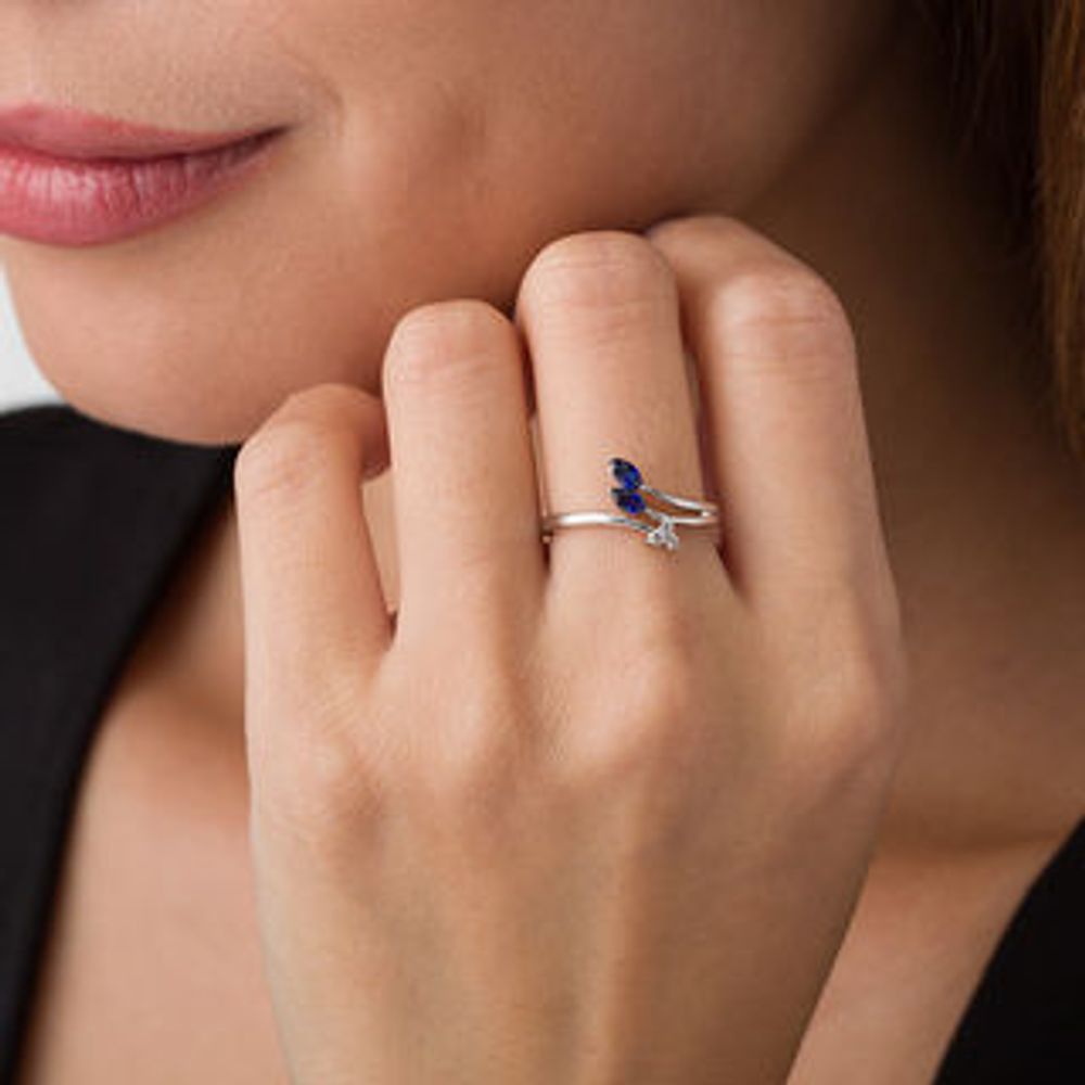 Marquise Lab-Created Blue and White Sapphire Arrow Bypass Ring in Sterling Silver|Peoples Jewellers