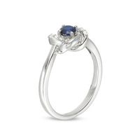 4.0mm Lab-Created Blue Sapphire and 0.065 CT. T.W. Diamond Knot Frame Ring in Sterling Silver|Peoples Jewellers