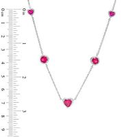 Lab-Created Ruby and 0.067 CT. T.W. Diamond Station Necklace in Sterling Silver|Peoples Jewellers