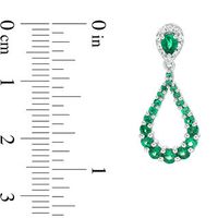 Pear-Shaped Lab-Created Emerald and White Sapphire Frame Teardrop Earrings in Sterling Silver|Peoples Jewellers