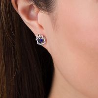 5.0mm Lab-Created Blue Sapphire and 0.145 CT. T.W. Diamond Loose Braided Frame Stud Earrings in 10K White Gold|Peoples Jewellers