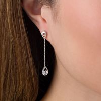 Bezel-Set Lab-Created White Sapphire Open Teardrop Frame Linear Drop Earrings in Sterling Silver|Peoples Jewellers