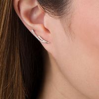 Lab-Created White Sapphire Pointed Double Row Curve Crawler Earrings in Sterling Silver|Peoples Jewellers