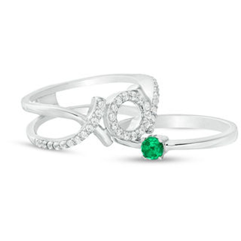 Convertibilities 3.5mm Lab-Created Emerald and White Sapphire Frame "XO" Three-in-One Ring in 10K White Gold|Peoples Jewellers