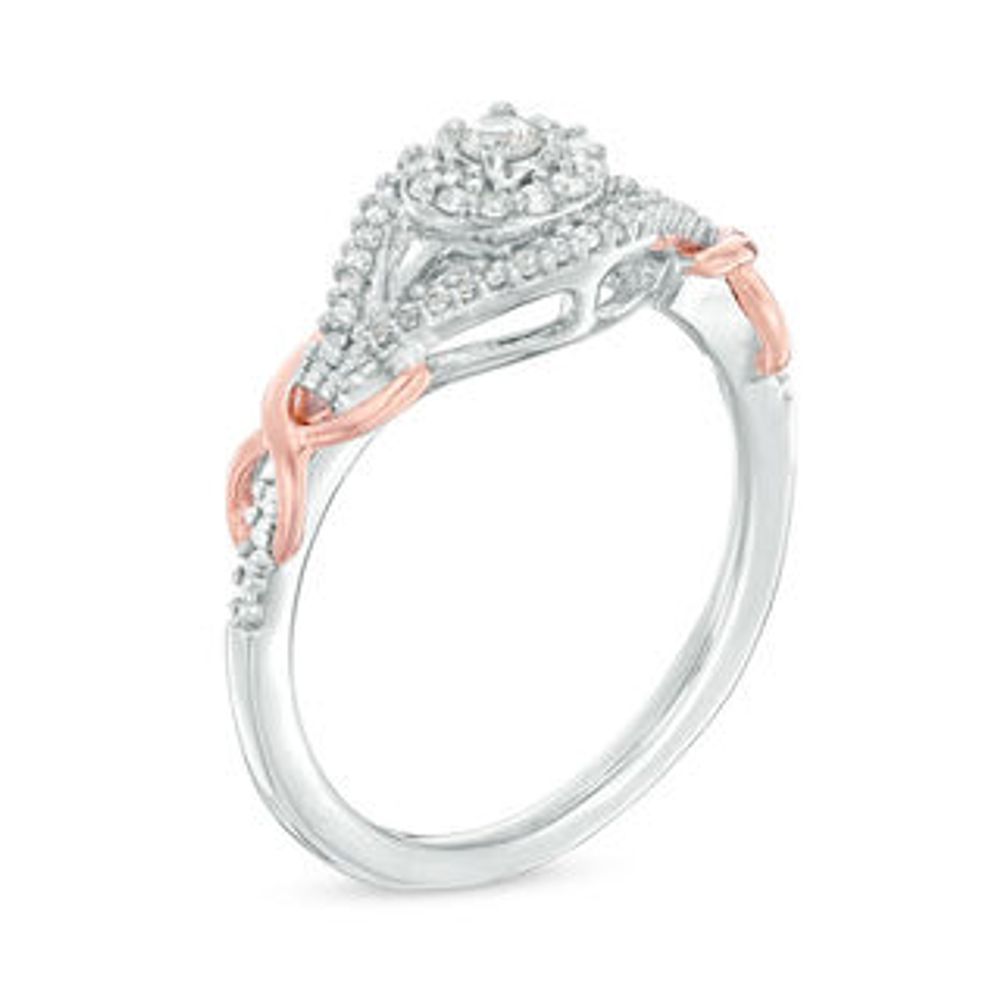 0.18 CT. T.W. Diamond Frame Infinity Knot Shank Promise Ring in Sterling Silver and 10K Rose Gold|Peoples Jewellers
