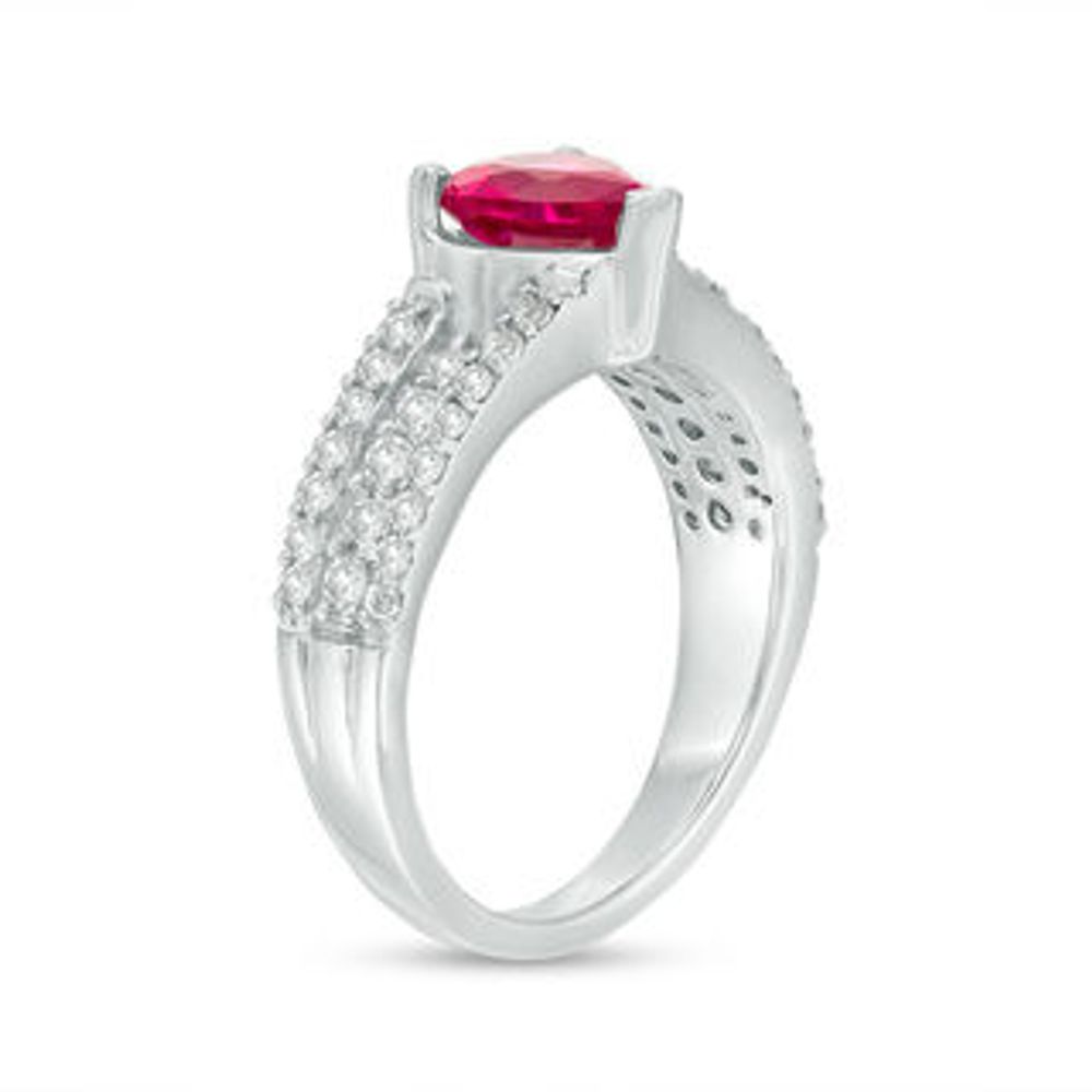 7.0mm Heart-Shaped Lab-Created Ruby and White Sapphire Multi-Row Ring in Sterling Silver|Peoples Jewellers