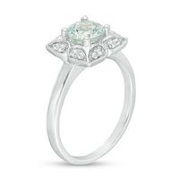 6.0mm Aquamarine and Lab-Created White Sapphire Ornate Flower Frame Ring in Sterling Silver|Peoples Jewellers