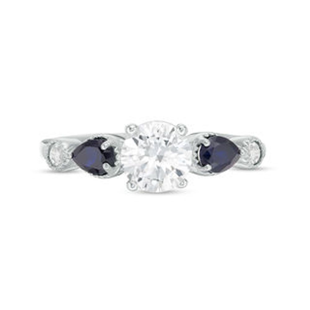 6.0mm Lab-Created White and Blue Sapphire Art Deco Ring in Sterling Silver|Peoples Jewellers