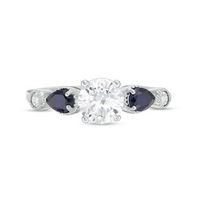 6.0mm Lab-Created White and Blue Sapphire Art Deco Ring in Sterling Silver|Peoples Jewellers