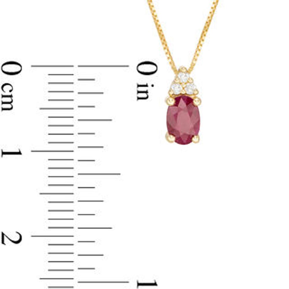 Certified Oval Ruby and 0.04 CT. T.W. Diamond Tri-Top Pendant in 10K Gold|Peoples Jewellers