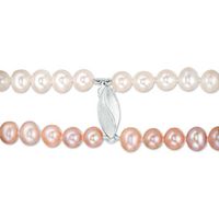 Dyed Multi-Colour and White Freshwater Cultured Pearl Double Strand Necklace with Sterling Silver Filigree Clasp-16"|Peoples Jewellers