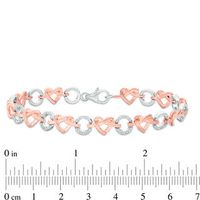 0.18 CT. T.W. Diamond Love Knot Heart and Open Circle Alternating Bracelet in Sterling Silver and 10K Rose Gold - 7.25"|Peoples Jewellers