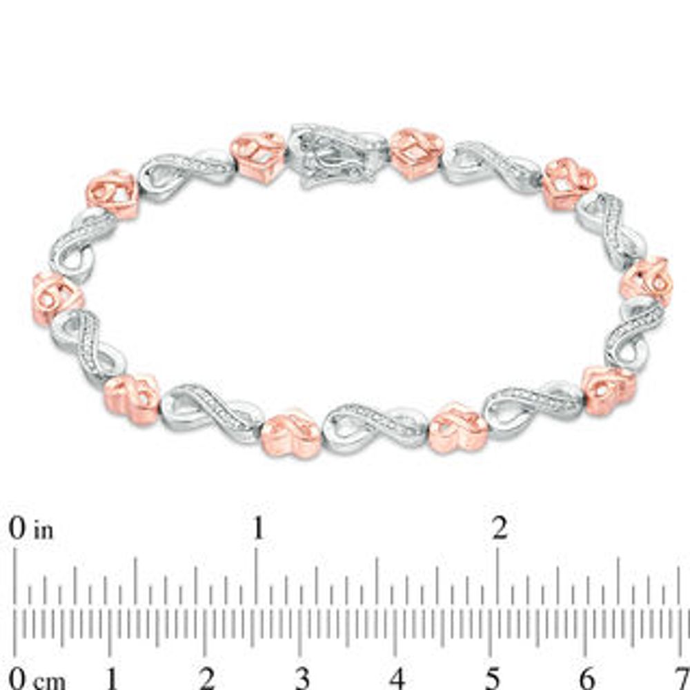 0.115 CT. T.W. Diamond Infinity Heart Bracelet in Sterling Silver and 10K Rose Gold|Peoples Jewellers