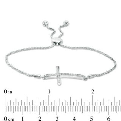 0.10 CT. T.W. Diamond Sideways Cross Bolo Bracelet in Sterling Silver - 9.5"|Peoples Jewellers