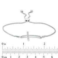 0.10 CT. T.W. Diamond Sideways Cross Bolo Bracelet in Sterling Silver - 9.5"|Peoples Jewellers