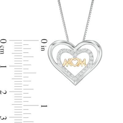 Lab-Created White Sapphire "MOM" Double Hearts Pendant in Sterling Silver with 10K Gold Plate|Peoples Jewellers