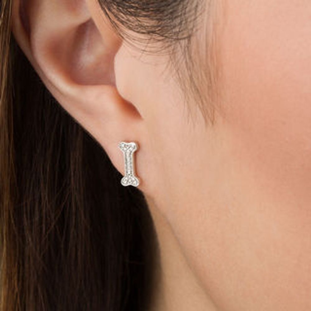 Diamond Accent Bone Stud Earrings in Sterling Silver|Peoples Jewellers