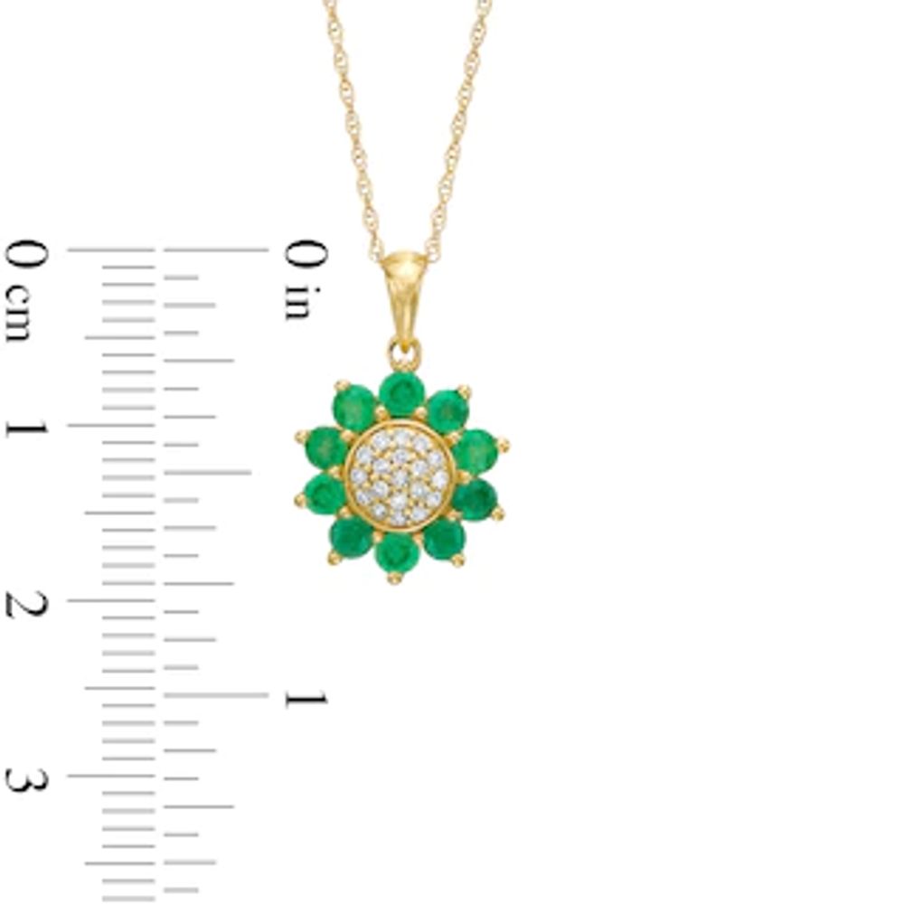 Emerald and 0.085 CT. T.W. Composite Diamond Flower Pendant in 10K Gold|Peoples Jewellers