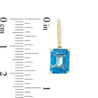 Emerald-Cut London Blue Topaz and 0.04 CT. T.W. Diamond Drop Earrings in 10K Gold|Peoples Jewellers