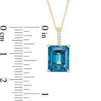 Emerald-Cut London Blue Topaz and Diamond Accent Drop Pendant in 10K Gold|Peoples Jewellers