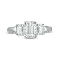 1.63 CT. T.W. Certified Emerald-Cut Diamond Past Present Future® Frame Engagement Ring in 14K White Gold (I/SI2)|Peoples Jewellers