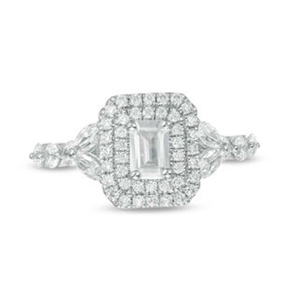 1.45 CT. T.W. Emerald-Cut  Diamond Double Frame Engagement Ring in 14K White Gold|Peoples Jewellers