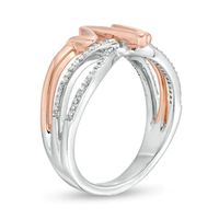 0.085 CT. T.W. Diamond Layered Crossover Heartbeat Ring in Sterling Silver with 14K Rose Gold Plate|Peoples Jewellers