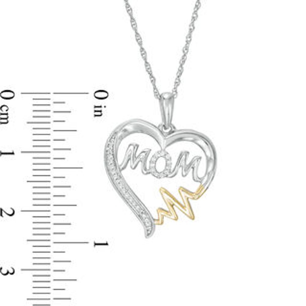 0.066 CT. T.W. Diamond "MOM" Heartbeat on Heart Pendant in Sterling Silver and 10K Gold|Peoples Jewellers