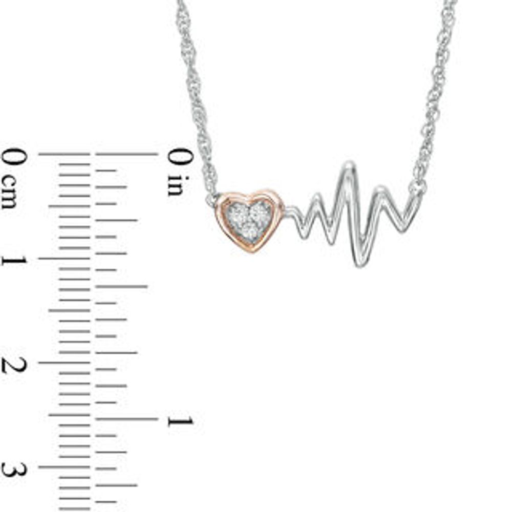 0.04 CT. T.W. Diamond Heartbeat and Heart Necklace in Sterling Silver and 10K Rose Gold - 17.15"|Peoples Jewellers