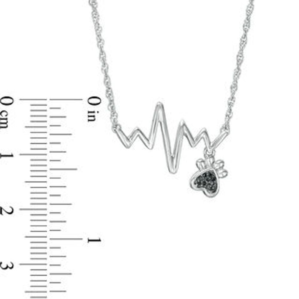 Black Diamond Accent Heartbeat and Paw Print Dangle Necklace in Sterling Silver - 17.25"|Peoples Jewellers